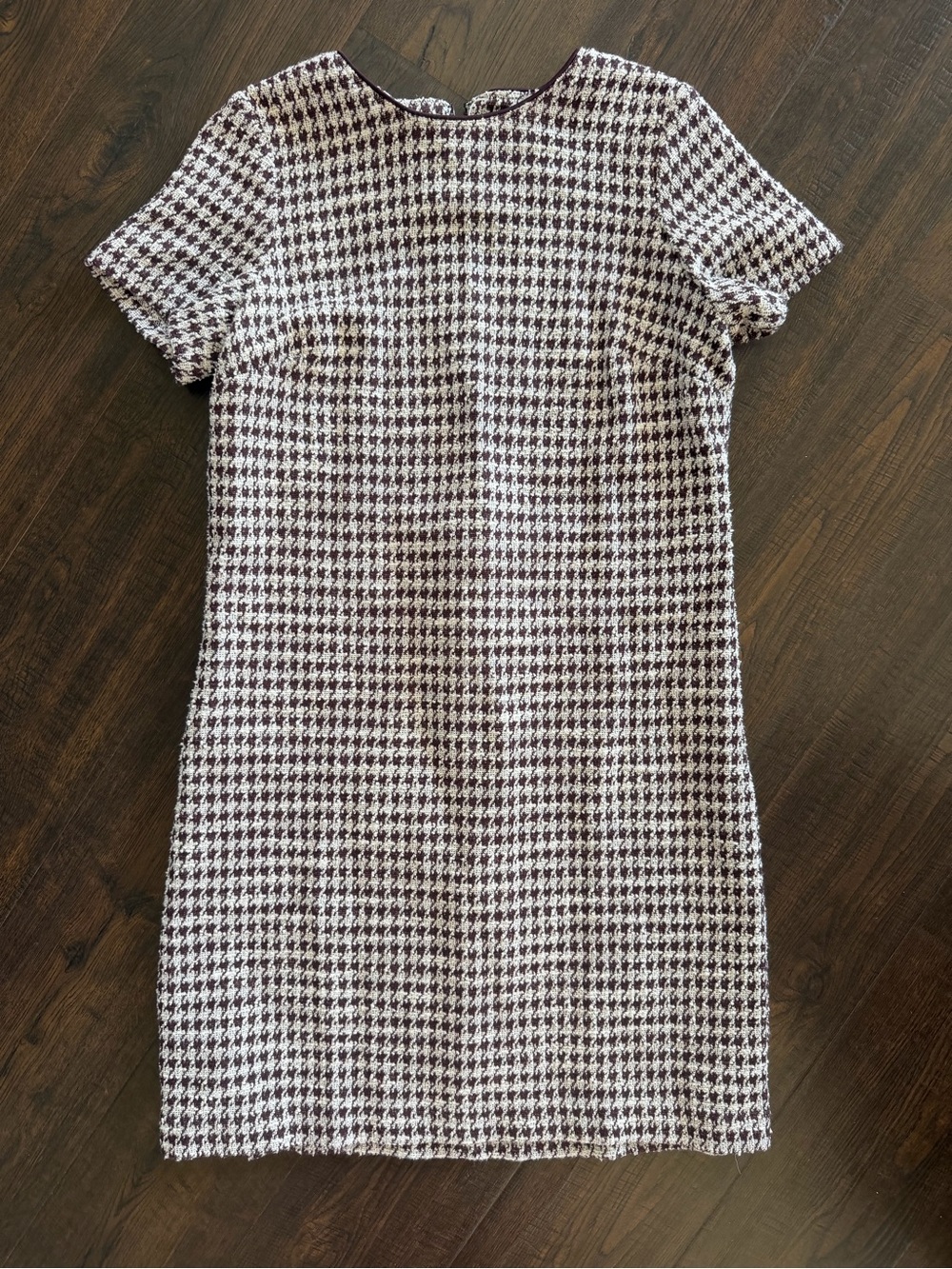 ANN TAYLOR Maroon Houndstooth Shortsleeve Knit Dress Zipper Closure Size Small
